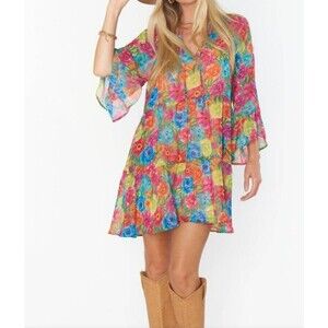 Show me Your Mumu Dress Medium Multicolor Babydoll Floral Sheer organza
